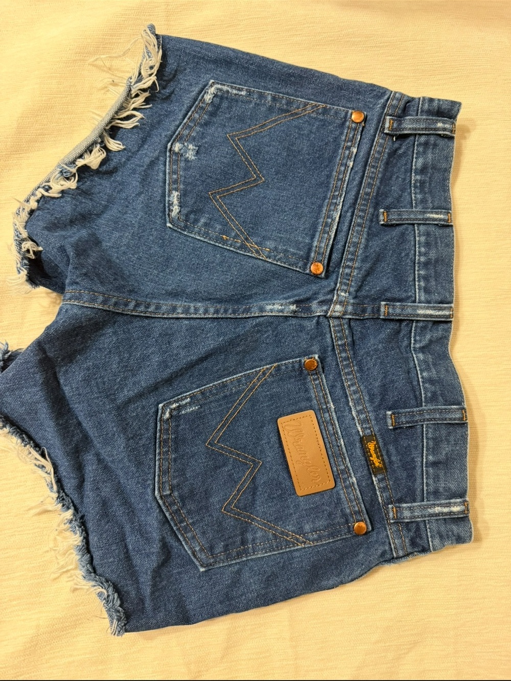 Wrangler Frayed Hem Dark Blue Denim Pants Cut Into Shorts